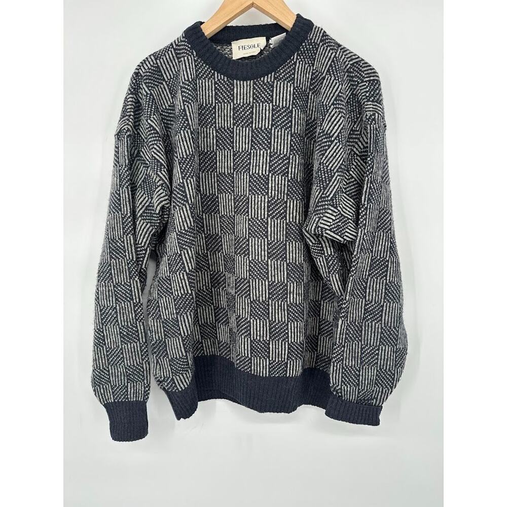 Vintage Fiesole Italy Sweater Mens Size Large Wool Alpaca Blend Pullover Gray